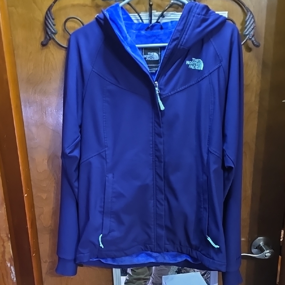 The North Face Women's Med Hooded Purple Jacket With Teal Blue Accents